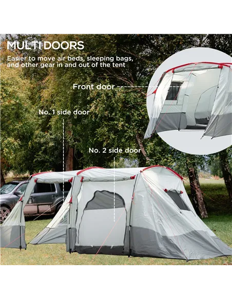 Outsunny 6-8 Person Tunnel Tent, Camping Tent with Bedroom, Living Room, Sewn-in Floor, 3 Doors and Carry Bag, 2000mm Water Colu