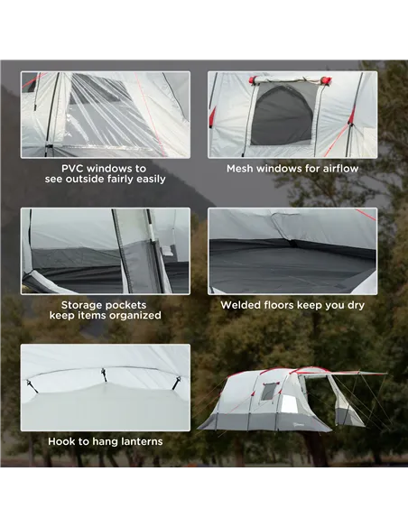 Outsunny 6-8 Person Tunnel Tent, Camping Tent with Bedroom, Living Room, Sewn-in Floor, 3 Doors and Carry Bag, 2000mm Water Colu
