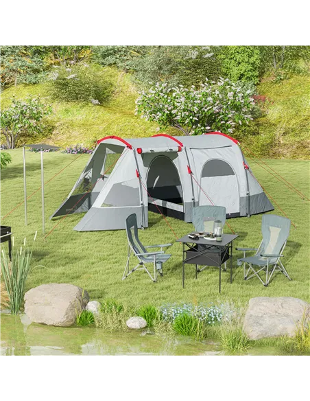 Outsunny 6-8 Person Tunnel Tent, Camping Tent with Bedroom, Living Room, Sewn-in Floor, 3 Doors and Carry Bag, 2000mm Water Colu