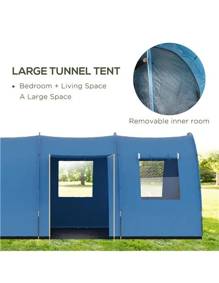 Outsunny 5-6 Man Camping Tent with 2 Room, Floor and Carry Bag - Blue