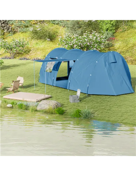 Outsunny 5-6 Man Camping Tent with 2 Room, Floor and Carry Bag - Blue