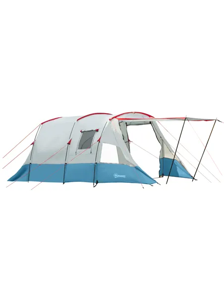 Outsunny 6-8 Person Tunnel Tent, Camping Tent with Bedroom, Living Room, Sewn-in Floor, 3 Doors and Carry Bag, 2000mm Water Colu