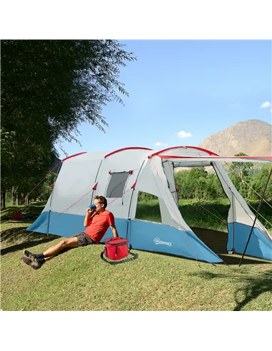 Outsunny 6-8 Person Tunnel Tent, Camping Tent with Bedroom, Living Room, Sewn-in Floor, 3 Doors and Carry Bag, 2000mm Water Colu