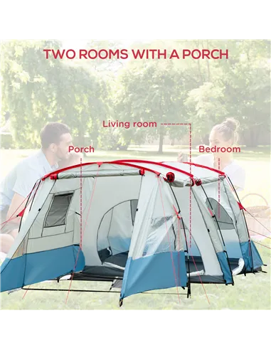 Outsunny 6-8 Person Tunnel Tent, Camping Tent with Bedroom, Living Room, Sewn-in Floor, 3 Doors and Carry Bag, 2000mm Water Colu