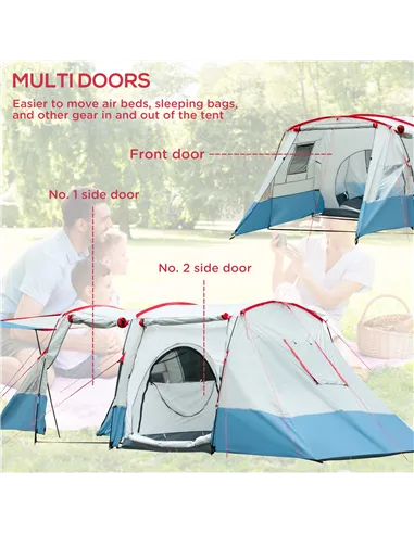 Outsunny 6-8 Person Tunnel Tent, Camping Tent with Bedroom, Living Room, Sewn-in Floor, 3 Doors and Carry Bag, 2000mm Water Colu