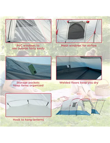 Outsunny 6-8 Person Tunnel Tent, Camping Tent with Bedroom, Living Room, Sewn-in Floor, 3 Doors and Carry Bag, 2000mm Water Colu