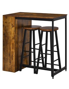 HOMCOM Industrial Bar Table Set for 2, 3 Pieces Pub Table and Bar Stools with Storage Shelf for Kitchen