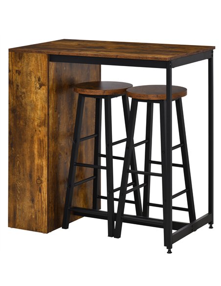 HOMCOM Industrial Bar Table Set for 2, 3 Pieces Pub Table and Bar Stools with Storage Shelf for Kitchen