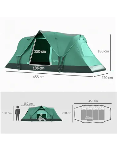Outsunny 5-6 Man Dome Camping Tent - Dark Green