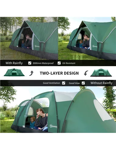 Outsunny 5-6 Man Dome Camping Tent - Dark Green