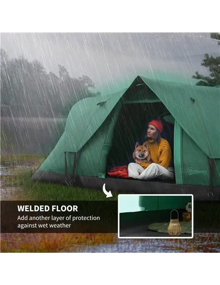 Outsunny 5-6 Man Dome Camping Tent - Dark Green