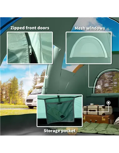 Outsunny 5-6 Man Dome Camping Tent - Dark Green