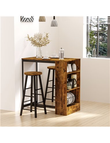 HOMCOM Industrial Bar Table Set for 2, 3 Pieces Pub Table and Bar Stools with Storage Shelf for Kitchen