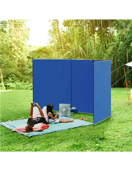 Outsunny Camping Windbreak, Foldable Portable Wind Blocker w/ Carry Bag and Steel Poles, Beach Sun Screen Shelter Privacy Wall, 