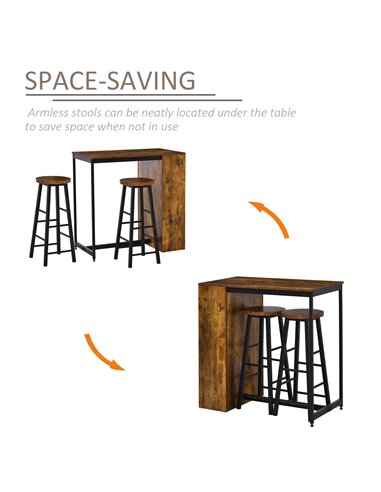HOMCOM Industrial Bar Table Set for 2, 3 Pieces Pub Table and Bar Stools with Storage Shelf for Kitchen