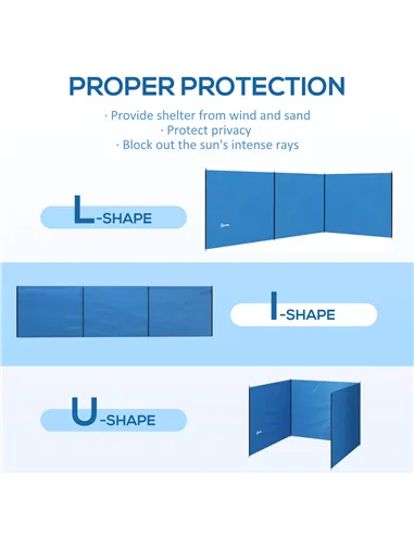 Outsunny 4 Pole Camping Windbreaks, Beach Wind Shield Shelter with Carry Bag and Steel Poles, Outdoor Caravan Privacy Shield, 54