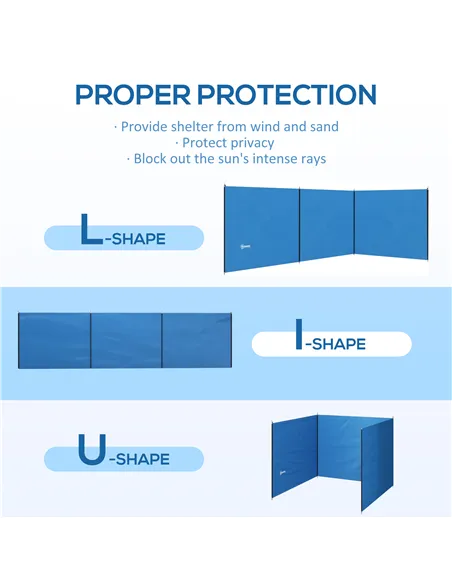 Outsunny 4 Pole Camping Windbreaks, Beach Wind Shield Shelter with Carry Bag and Steel Poles, Outdoor Caravan Privacy Shield, 54
