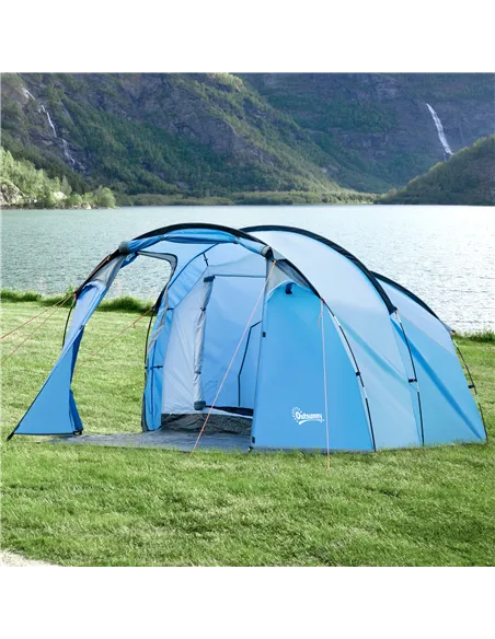 Outsunny 2 Room Tent with Vestibule, Weather-Resistant Camping Tent with Air Vents for Fishing Hiking, Sky Blue