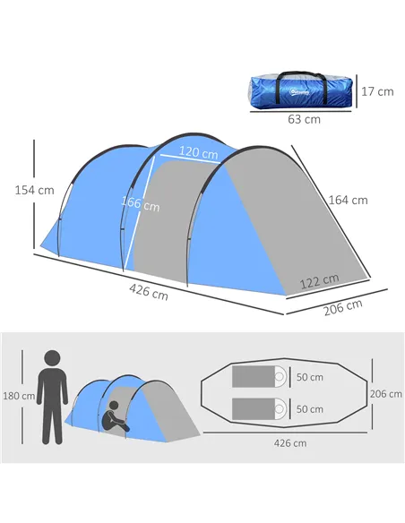 Outsunny 2 Room Tent with Vestibule, Weather-Resistant Camping Tent with Air Vents for Fishing Hiking, Sky Blue