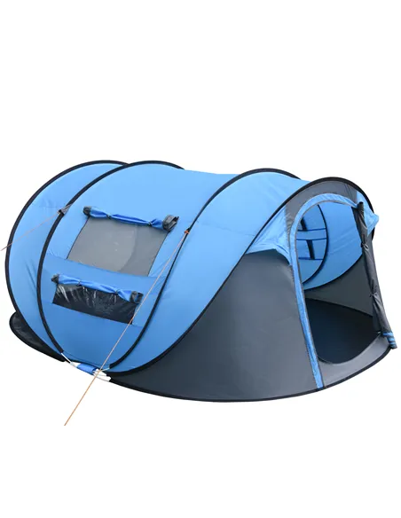 Outsunny 4 Person Pop-up Camping Tent Family Tent with Ground Sheet, 4 Windows and Portable Carry Bag for Beach Outdoor Trip, Sk