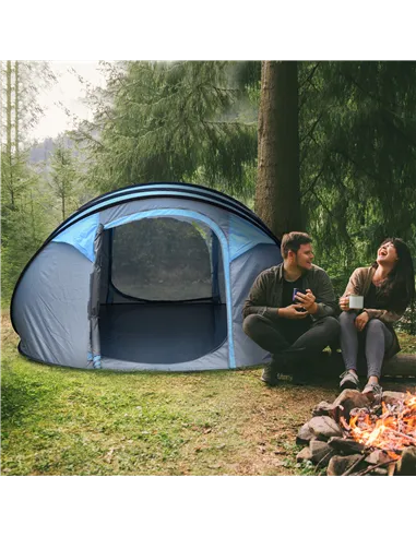 Outsunny 4 Person Pop-up Camping Tent Family Tent with Ground Sheet, 4 Windows and Portable Carry Bag for Beach Outdoor Trip, Sk