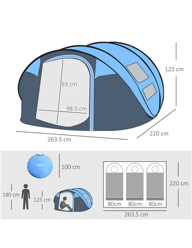 Outsunny 4 Person Pop-up Camping Tent Family Tent with Ground Sheet, 4 Windows and Portable Carry Bag for Beach Outdoor Trip, Sk