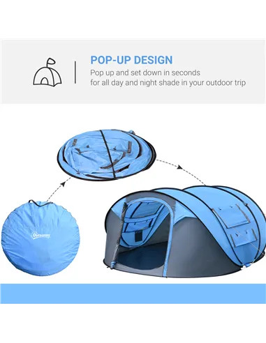 Outsunny 4 Person Pop-up Camping Tent Family Tent with Ground Sheet, 4 Windows and Portable Carry Bag for Beach Outdoor Trip, Sk