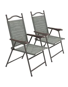 Outsunny Set of Two Folding Garden Chairs, with Fabric Mesh Seats - Dark Grey
