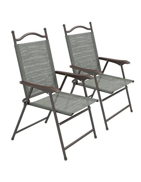 Outsunny Set of Two Folding Garden Chairs, with Fabric Mesh Seats - Dark Grey