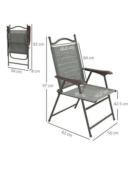 Outsunny Set of Two Folding Garden Chairs, with Fabric Mesh Seats - Dark Grey