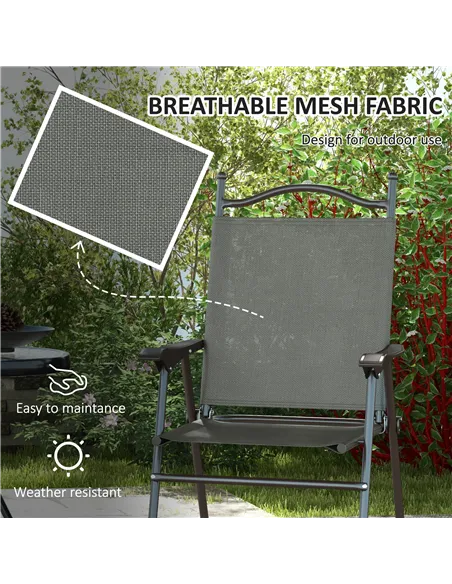 Outsunny Set of Two Folding Garden Chairs, with Fabric Mesh Seats - Dark Grey