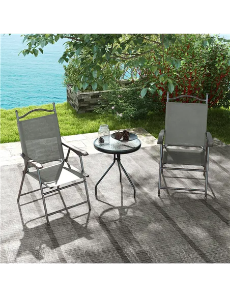 Outsunny Set of Two Folding Garden Chairs, with Fabric Mesh Seats - Dark Grey