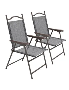 Outsunny Set of Two Folding Garden Chairs, with Fabric Mesh Seats - Grey