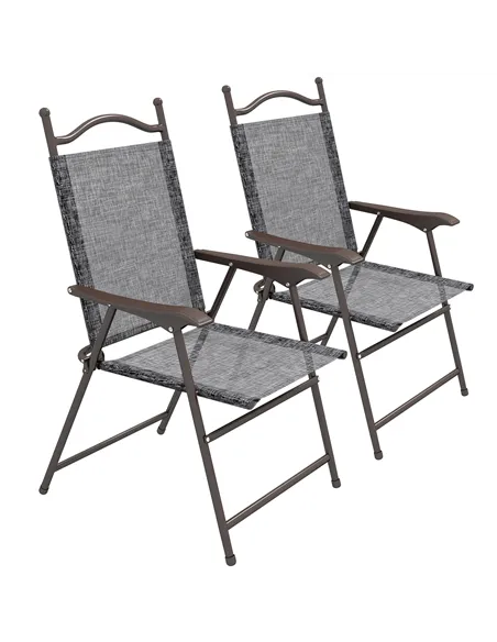 Outsunny Set of Two Folding Garden Chairs, with Fabric Mesh Seats - Grey