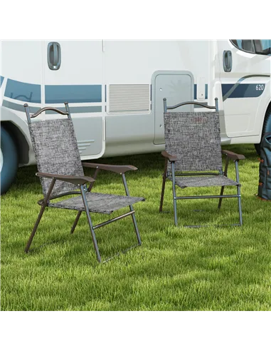 Outsunny Set of Two Folding Garden Chairs, with Fabric Mesh Seats - Grey