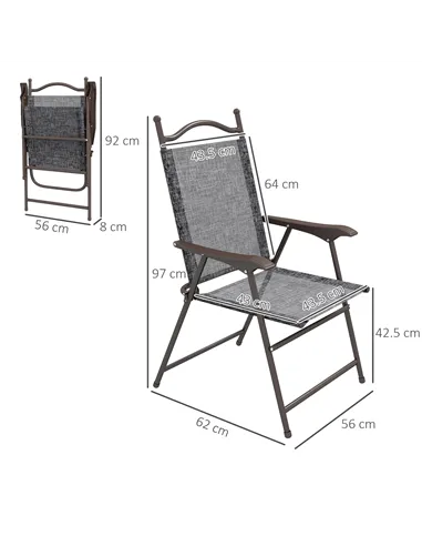 Outsunny Set of Two Folding Garden Chairs, with Fabric Mesh Seats - Grey