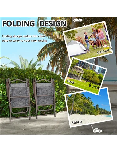 Outsunny Set of Two Folding Garden Chairs, with Fabric Mesh Seats - Grey