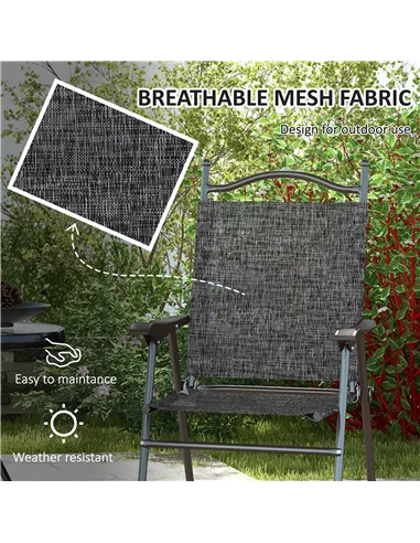 Outsunny Set of Two Folding Garden Chairs, with Fabric Mesh Seats - Grey