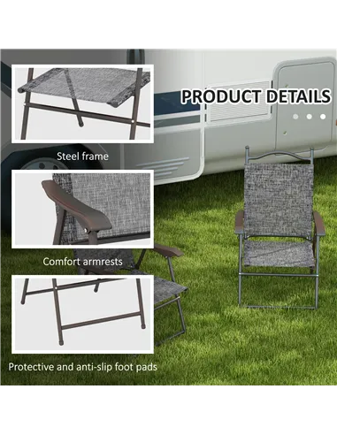 Outsunny Set of Two Folding Garden Chairs, with Fabric Mesh Seats - Grey