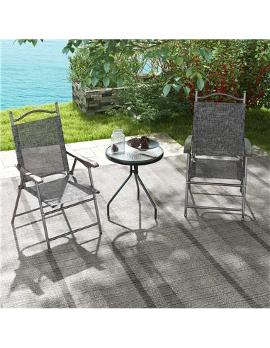 Outsunny Set of Two Folding Garden Chairs, with Fabric Mesh Seats - Grey