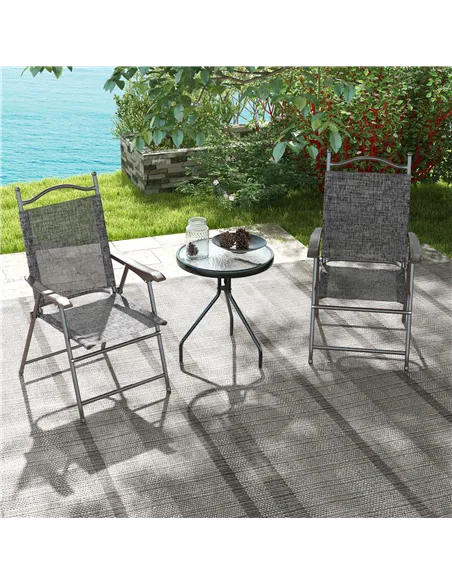 Outsunny Set of Two Folding Garden Chairs, with Fabric Mesh Seats - Grey