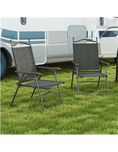 Outsunny Set of Two Folding Garden Chairs, with Fabric Mesh Seats - Dark Brown 2
