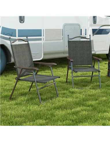 Outsunny Set of Two Folding Garden Chairs, with Fabric Mesh Seats - Dark Brown