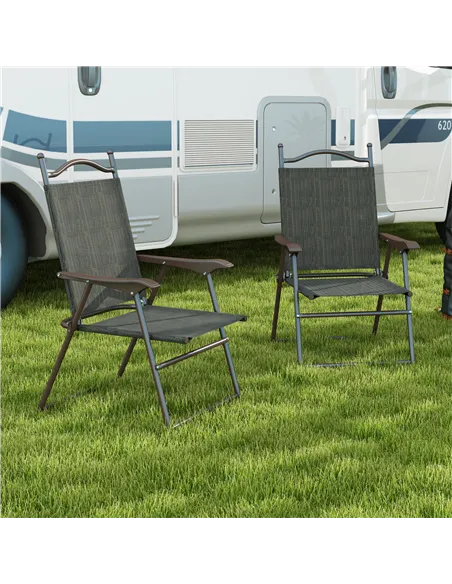 Outsunny Set of Two Folding Garden Chairs, with Fabric Mesh Seats - Dark Brown