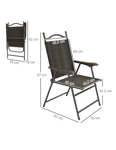 Outsunny Set of Two Folding Garden Chairs, with Fabric Mesh Seats - Dark Brown