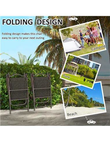 Outsunny Set of Two Folding Garden Chairs, with Fabric Mesh Seats - Dark Brown