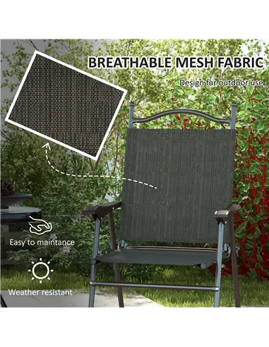 Outsunny Set of Two Folding Garden Chairs, with Fabric Mesh Seats - Dark Brown