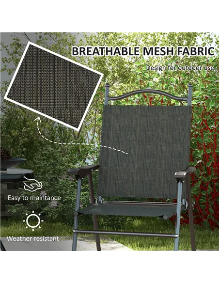 Outsunny Set of Two Folding Garden Chairs, with Fabric Mesh Seats - Dark Brown