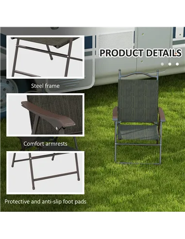 Outsunny Set of Two Folding Garden Chairs, with Fabric Mesh Seats - Dark Brown