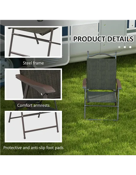 Outsunny Set of Two Folding Garden Chairs, with Fabric Mesh Seats - Dark Brown